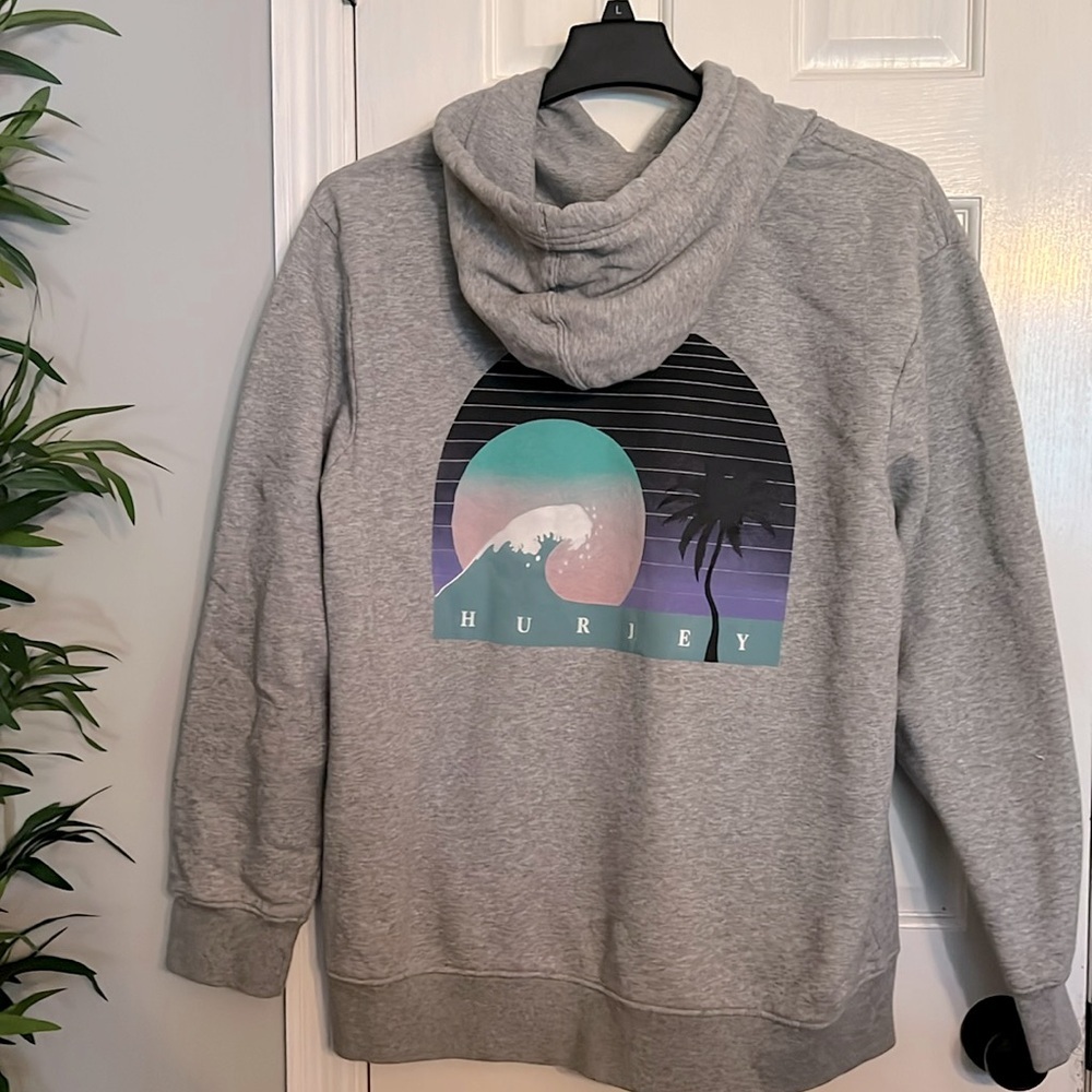Hurley Gray Hoodie with Wave and Palm Design